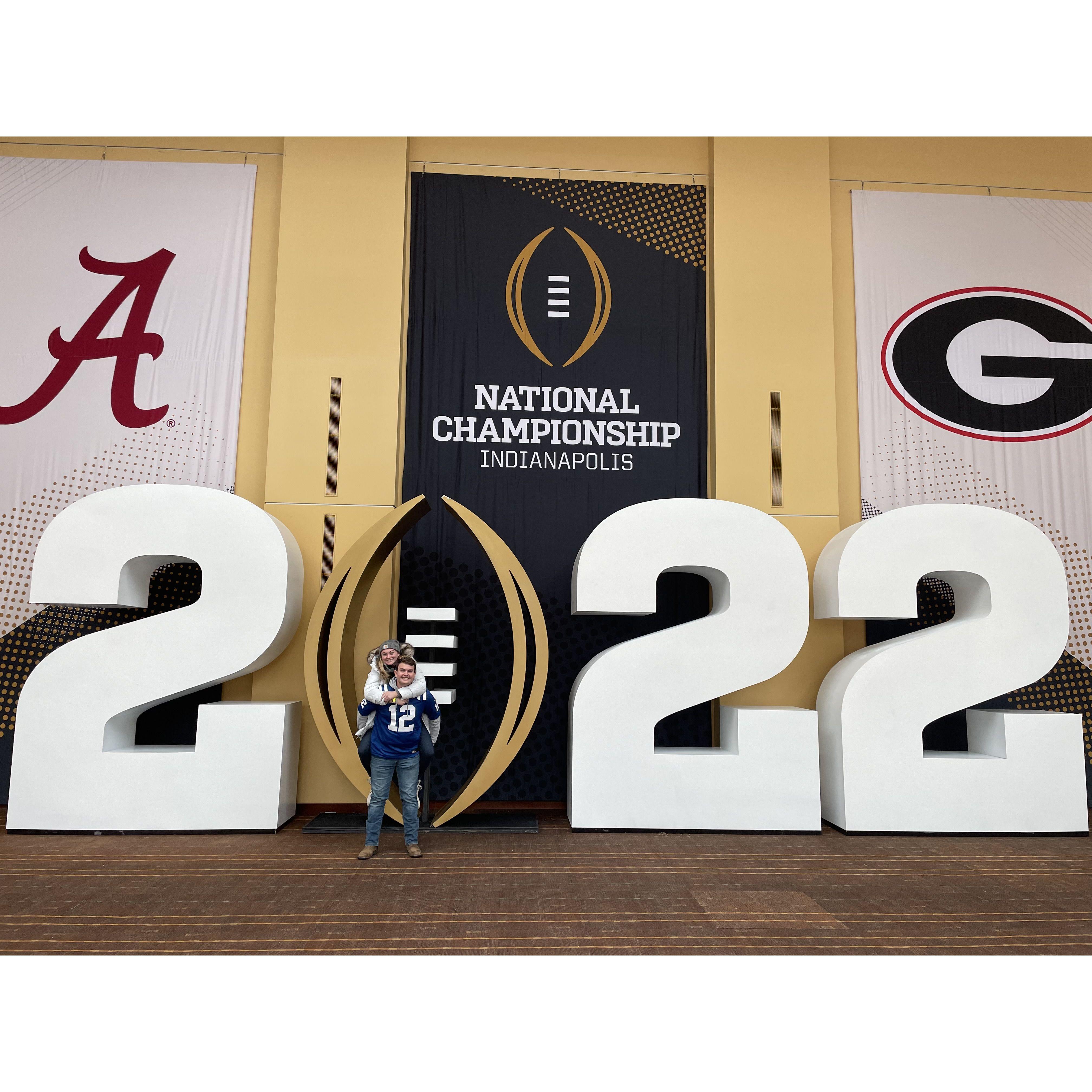 In college, we were lucky to get to attend the college football national championship in Indianapolis to cheer on Alabama.