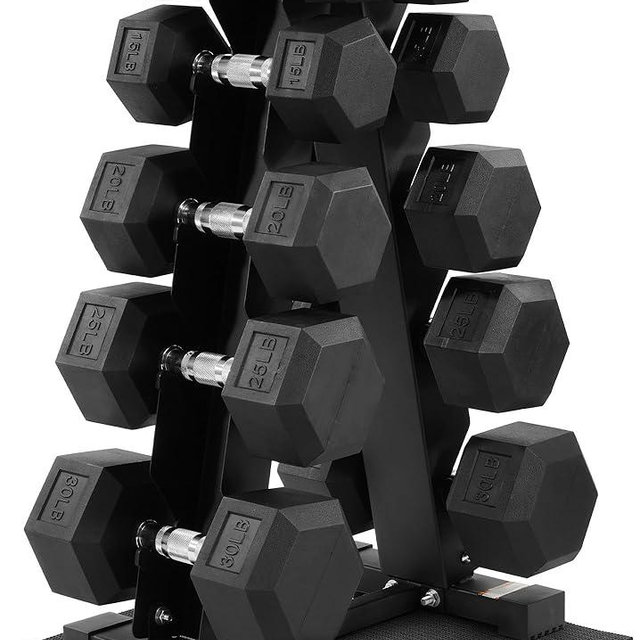 Fitvids Rubber Coated Hex Dumbbell Weight Set and Storage Rack, 100LB or 150LB or 200LB​ Sets, 5-20 lbs or 5-25 lbs or 10-30 lbs Pairs