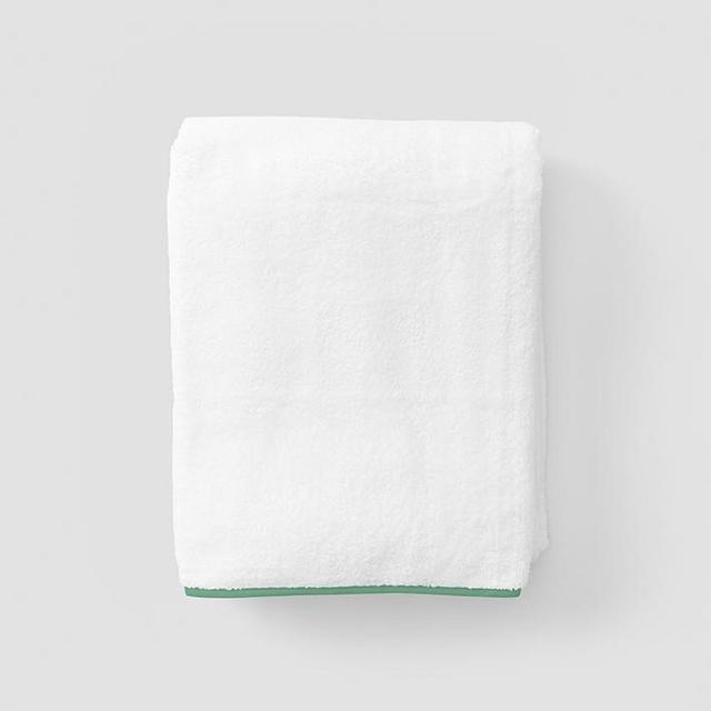 Piped Edge Bath Towel- Green on White