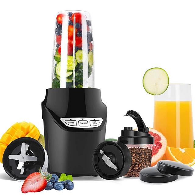 1000W Personal Bullet Blender for Shake and Smoothie, Healnitor Nutri Large Size Mixer with Blending and Grinding Blades for Kitchen, Tritan 32+15 Oz Travel Bottles for Fruits, Vegetables, Coffee, Black