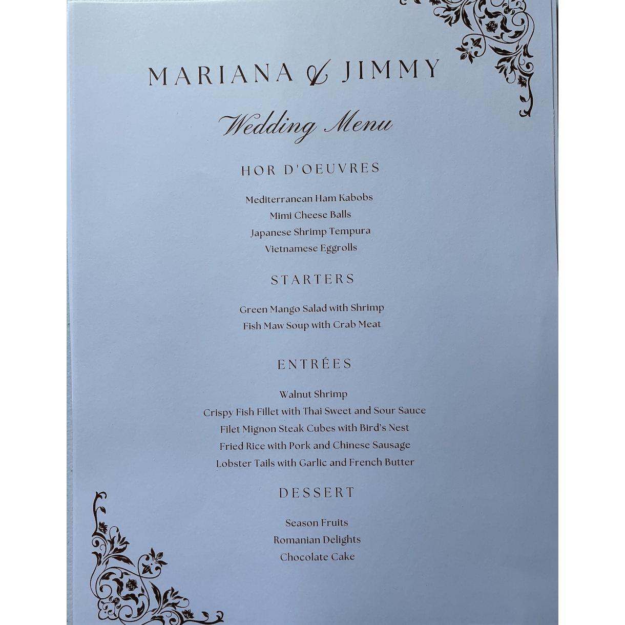 Wedding Menu
