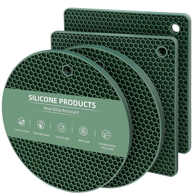 Silicone Trivets for Hot Dishes Set of 4, Heat Resistant Pot Holders for Kitchen, Non-Slip Silicone Hot Pads for Countertops, Trivet Mats for Table and Kitchen Counter Protection (Green)