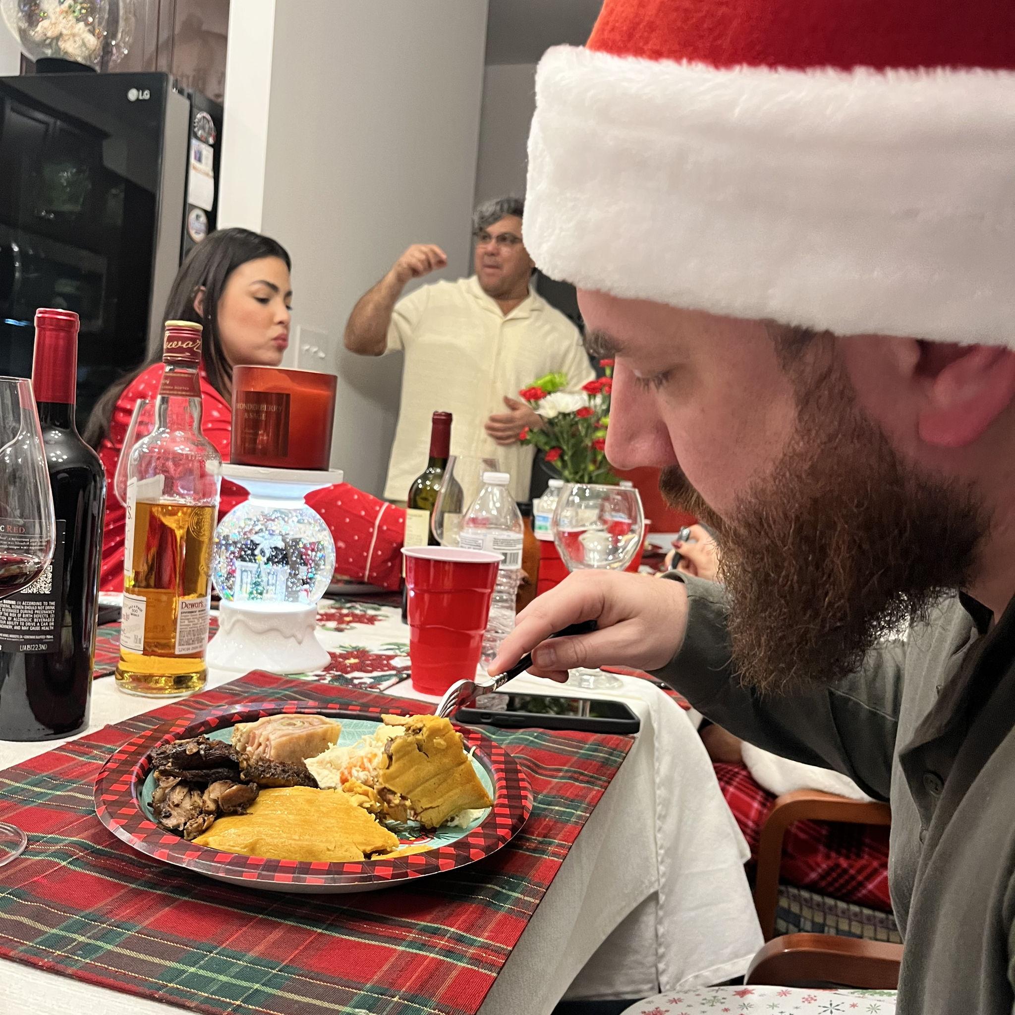 Alex's first hallaca (it is NOT a tamal) , 12/24/2024.