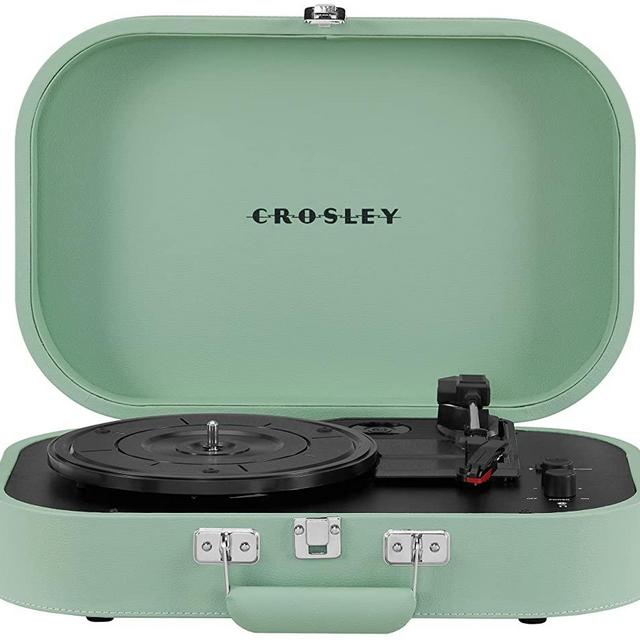 Crosley CR8009B-SEA Discovery Vintage Bluetooth in/Out 3-Speed Belt-Driven Suitcase Turntable, Seafoam