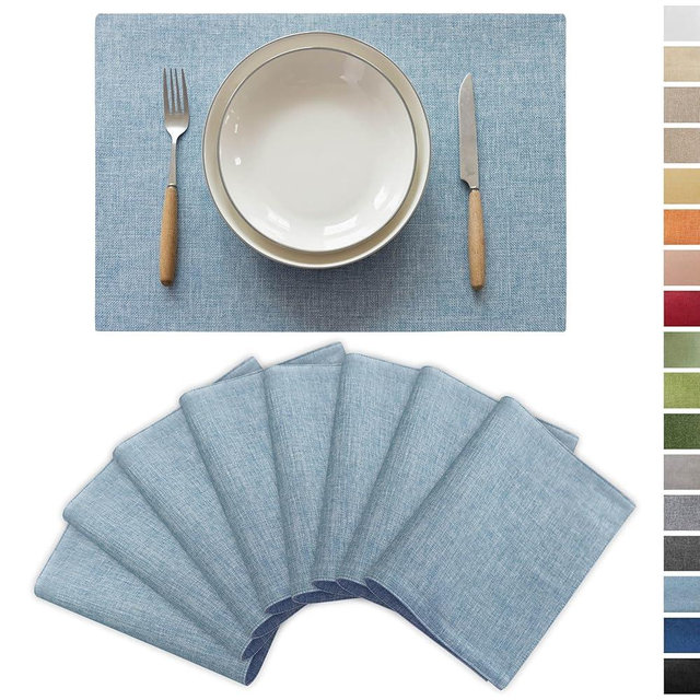 Demetex Placemats Set of 8 Heat Resistant Blue Placemats Soft Washable Linen Place Mats Table Mat for Dinner Gathering Banquet, 13x19 inch, Blue