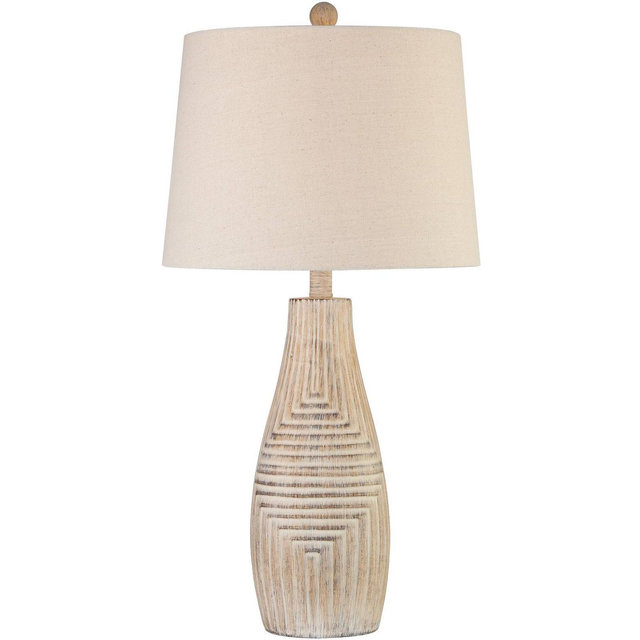 John Timberland Southwest Rustic Table Lamp 27" Tall Faux Light Wood Oatmeal Fabric Drum Shade for Living Room Bedroom Bedside Nightstand