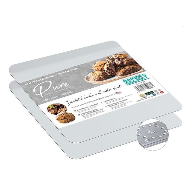 Baker's Secret Insulated Cookie Sheet Commercial Grade Natural Pure Aluminum Cookie Sheet Extra Thick (Insulated, 2x Cookie Sheet 16") - The Natural Aluminum Collection