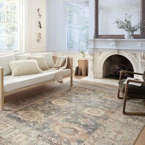 Loloi Margot Collection MAT-03 Ocean/Spice 7'-6" x 9'-6" Area Rug feat. CloudPile, No-Shed Easy Clean Large Patterned Area Rug for Living Room, Bedroom, Dining Area
