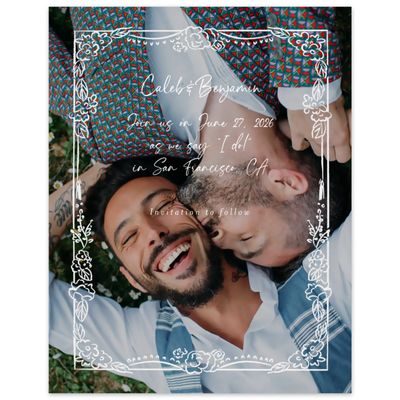 White Bordered Wedding Digital Save the Date - Oia Photo