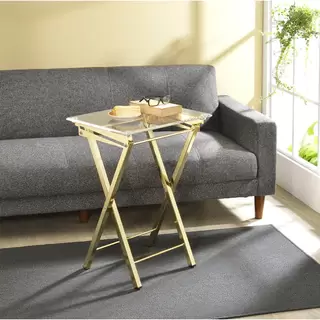 Silver Orchid Hutton Folding Tray Table 2-piece Set - Silver - Chrome Finish