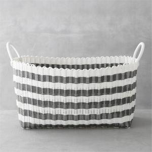 Grey-White Stripe Laundry Hamper