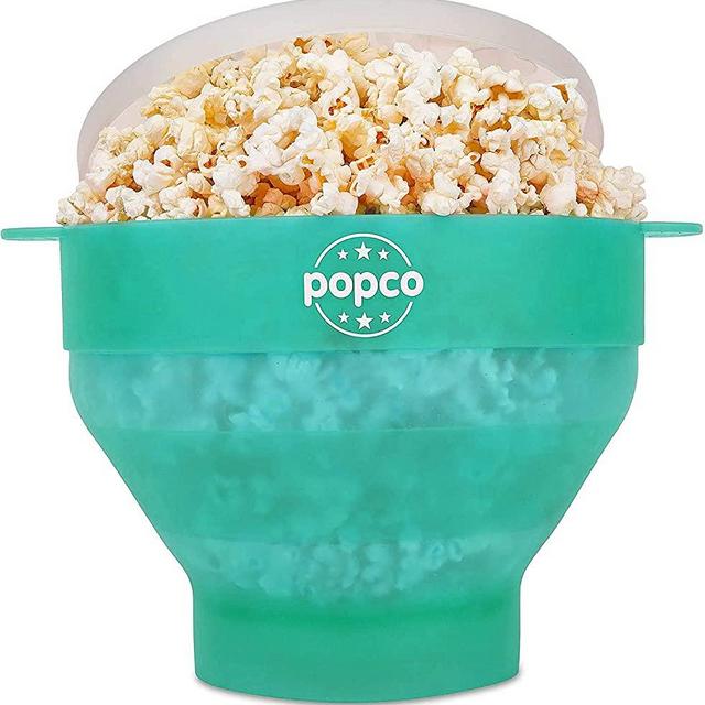 The Original Popco Silicone Microwave Popcorn Popper with Handles, Silicone Popcorn Maker, Collapsible Bowl Bpa Free and Dishwasher Safe - 15 Colors Available (Transparent Aqua)