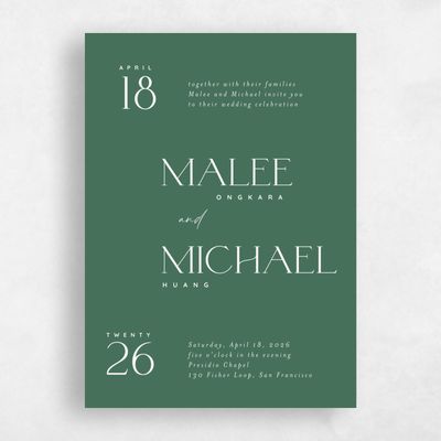 Hunter, Green Wedding Invitation - Buenos Portrait