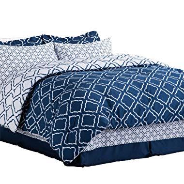 Bedsure 8-Piece Bed-in-A-Bag Queen Size (88X88 inches), Navy Blue Down Alternative Comforter Set (Comforter, 2 Pillow Shams, Flat Sheet, Fitted Sheet, Bed Skirt, 2 Pillowcases)