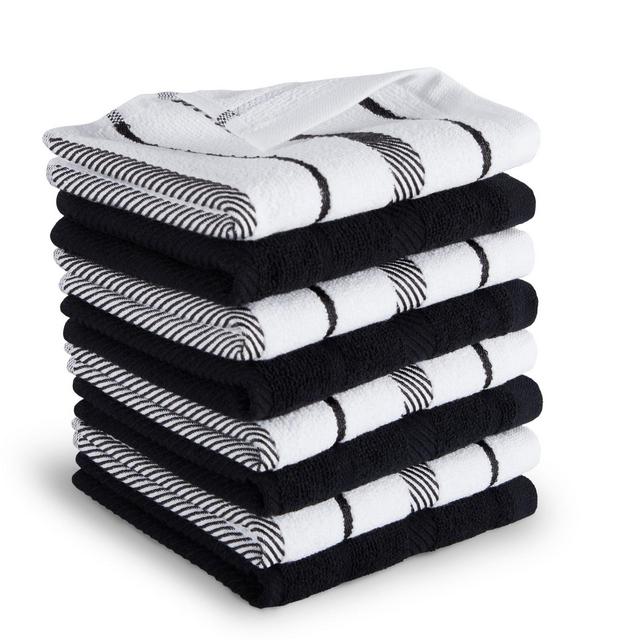 KITCHENAID Albany Dishcloth 8 Pack Set, Onyx Black/White, 12"x12"