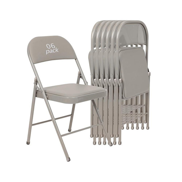 VISTACASA 6 Pack Padded Folding Chairs, Heavy Duty Metal Frame with PU Leather Seat & Back, 350 lbs Capacity Portable Stackable Indoor Outdoor Chairs for Party Wedding Office(Gray, 6 Pack)