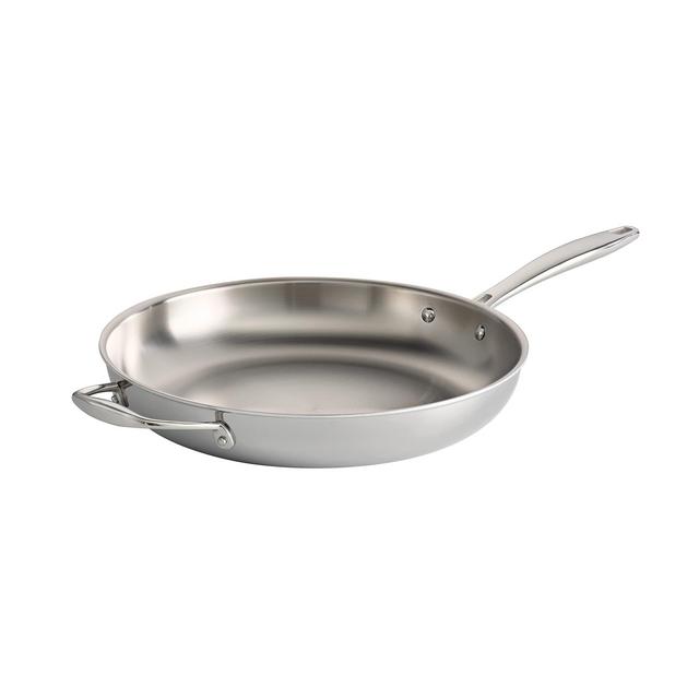 Tramontina Fry Pan Stainless Steel Induction-Ready Tri-Ply Clad 12-Inch w/Helper Handle, 80116/057DS