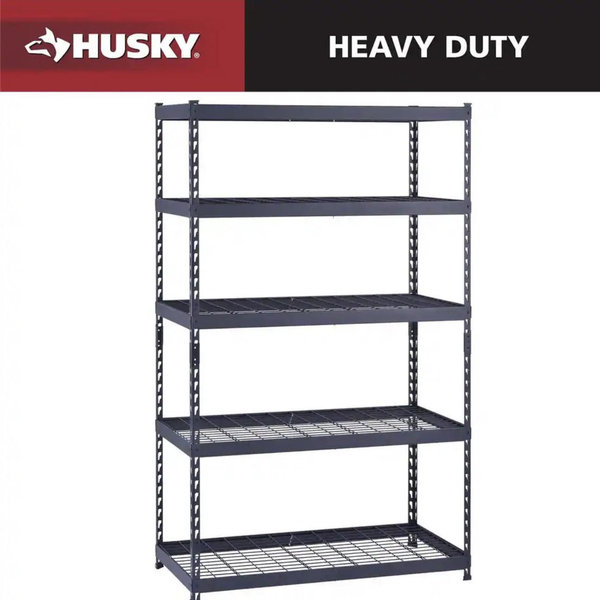 Husky 5-Shelf Metal Heavy-Duty Adjustable Garage Storage Shelving Unit in Black (48 in. W x 78 in. H x 24 in. D) N3R482478W5B