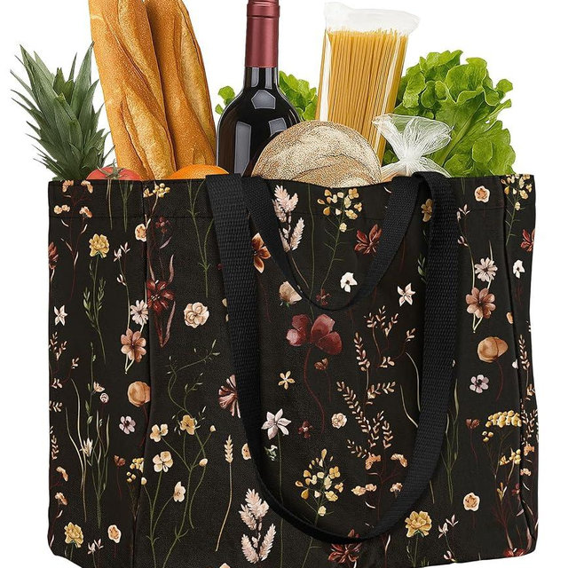 Miss Adola Extra Large Canvas Grocery Tote Bag - Reusable Washable Shopping Shoulder Bag with Inner Pockets & Handle Straps