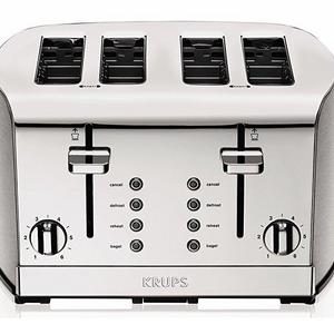 KRUPS KH734D Breakfast Set 4-Slot Toaster with Brushed and Chrome Stainless Steel Housing, 4-Slices, Silver