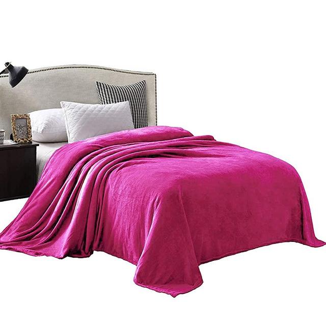 Exclusivo Mezcla Twin Size Flannel Fleece Velvet Plush Bed Blanket as Bedspread/Coverlet/Bed Cover (60" x 80", Fushcia ) - Soft, Lightweight, Warm and Cozy