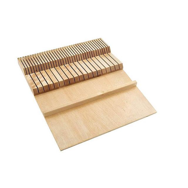 Rev-A-Shelf 4WDKB-1 2-Row Trimmable Knife Block Tray Drawer Organizer Insert with 55 Slots, Wood