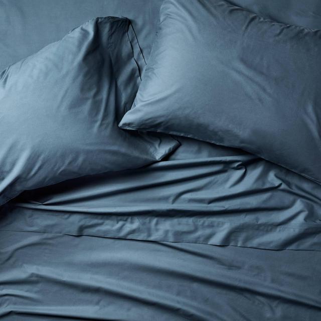 Queen 400 Thread Count Percale Sheet Set Dark Mineral Blue - Casaluna™
