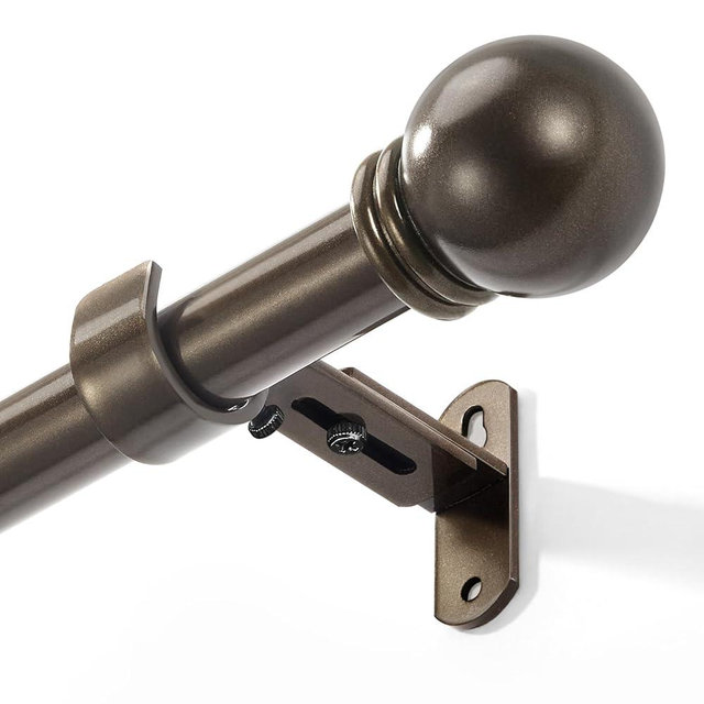 AMZSEVEN Curtain Rods for Windows 16 to 150 Inches, Curtain Rod Max Adjustable Length of 160 IN, 6/8" Diameter Drapery Rods Round Finials, Brown, Pack of 1