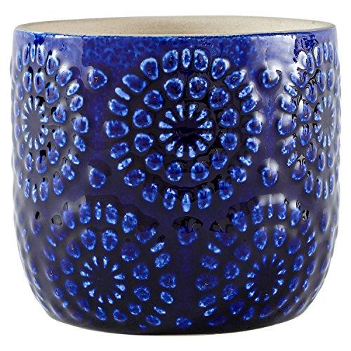Stone & Beam Modern Ceramic Floral Embossed Decorative Planter Flower Pot, 4.4”H, Blue