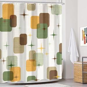 Mid Century Modern Shower Curtain Set Geometric Squares Print Waterproof Bathroom Decor Retro Abstract Art Home 72x72 Inch