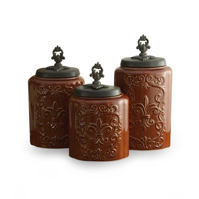 Fleur-de-lis 3 Piece Kitchen Canister Set