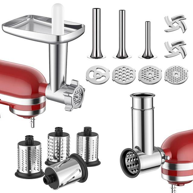 Meat Grinder & Stainless Steel Slicer Shredder Attachment for KitchenAid Stand Mixer, Meat Grinder Attachment with Sausage Stuffing Set and Salad Machine, As Kitchenaid Mixer Attachments by Cofun