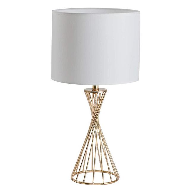 CASILVON Desk Lamp, Modern Gold Hollow Out Base Side Table Lamp with White Fabric Shade, Small Metal Bedside Nightstand Lamps for Living Room Bedrooms