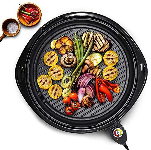 Maxi-Matic EMG-980B Indoor Electric Nonstick Grill Adjustable Thermostat, Dishwasher Safe, Faster Heat Up, Low-Fat Meals, Easy To Clean Design, Includes Glass Lid, 14" Round