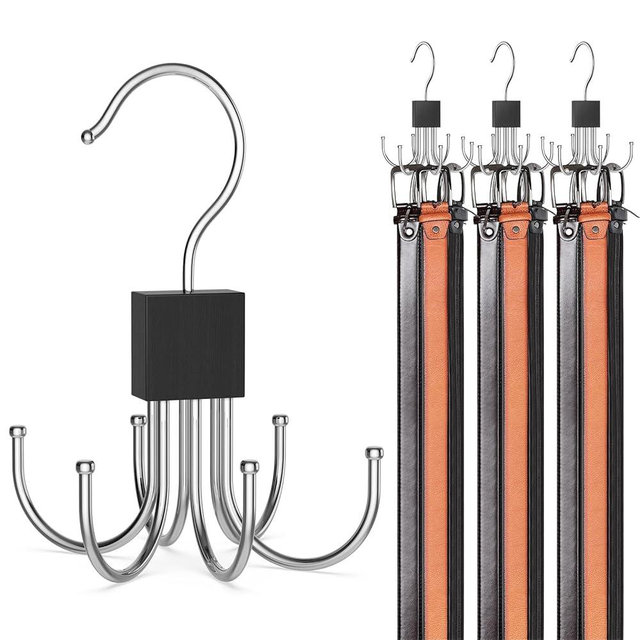 Belt Hanger, Belt Organizer for Closet 360° Rotatable Max 24 Belt Storage Space Saving Closet Organizers and Storage for Belt, Bra, Tank Top, Tie, Scarf, Purse 3Pcs