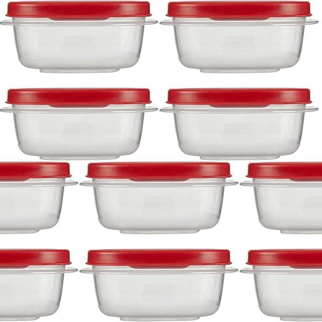 Utensilux Food Storage Containers, Rubber Maid, Red, 1.25 Cup Food Storage Containers, 20 Piece Set, Easy Find Lids, 10 Containers, 10 Lids