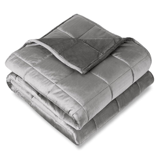 Bare Home Weighted Blanket Full or Queen Size 15lb (48"x72") for Adults - Minky Fleece - Premium Heavy Blanket Nontoxic Glass Beads (Light Grey, 48"x72")