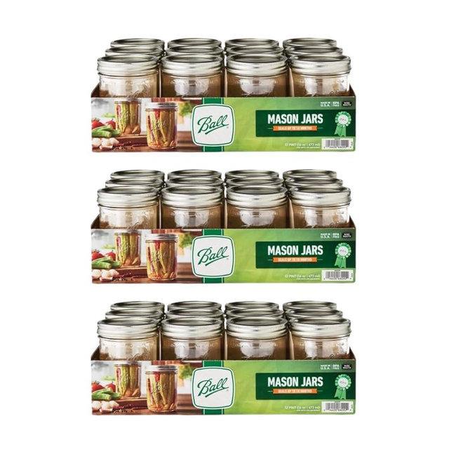 Ball Wide Mouth Glass Mason Jars with Lids and Bands, Used for Canning, Pickling, Juice, Jam, Jelly, Pint Size 16 Ounce (Pack of 36)