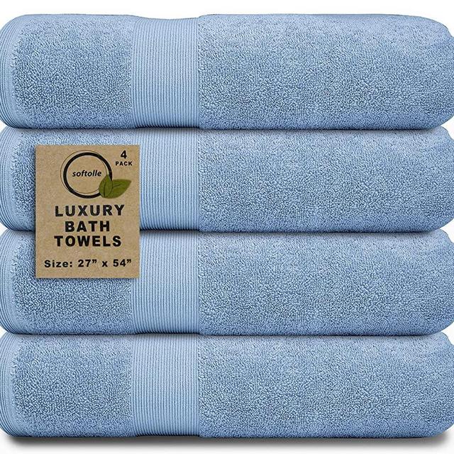 Softolle 100% Cotton Luxury Bath Towels - 600 GSM Cotton Towels for Bathroom - Set of 4 Bath Towel - Eco-Friendly, Super Soft, Highly Absorbent Bath Towel - 27 x 54 Inch (Sky Blue)
