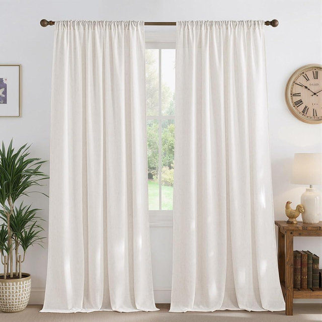 NICETOWN Natural Linen Cream 108 inches Long Curtains, Pleat Tab Privacy Added Curtains & Drapes with Light Filtering Window Treatments for Living Room/Bedroom, W52 x L108, 2 Panels