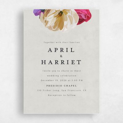 Grey Floral Wedding Invitation - Wildrose Portrait