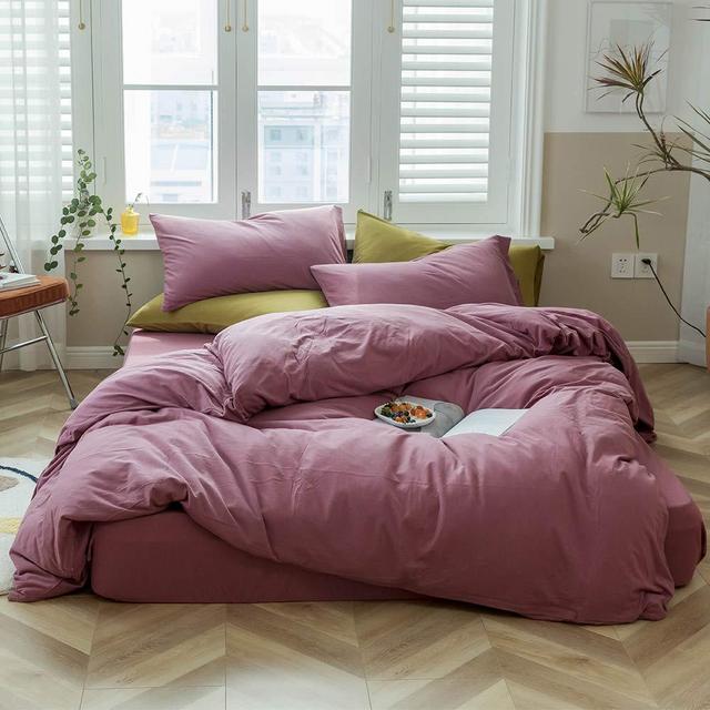 Solid Jersey Knit Cotton Duvet Cover King Purple Pale Mauve Solid Bedding Set Modern Soft Knit Cotton Comforter Cover Solid Purple Duvet Cover with 2 Pillowcases Hotel Quality Luxurious Bedding Set