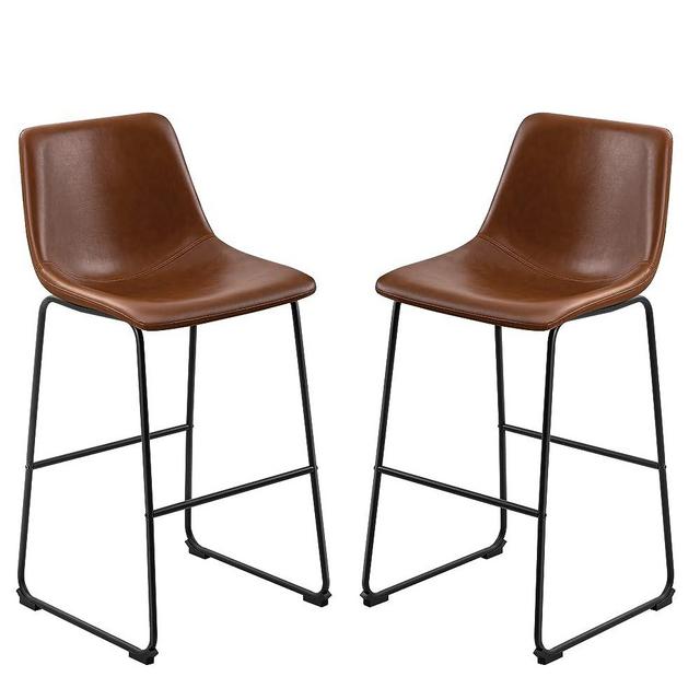 Furmax Bar Stools 29 inches Counter Height Stools Set of 2, Dining Chairs, Faux Leather Bar Chairs with Back, Modern Industrial Armless Stools for Kitchen Island, Bar, Pub (Dark Brown)