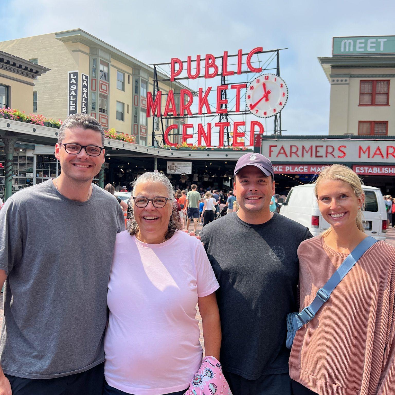 Us with Jeffrey's brother, John, and his mother, Mary Brigid, at the Pike Place Market in Seattle.