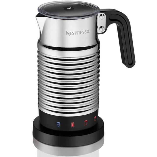 Nespresso Aeroccino4 Dishwasher-Safe Electric Milk Frother with Four Styles of Preparation (Silver and Black)