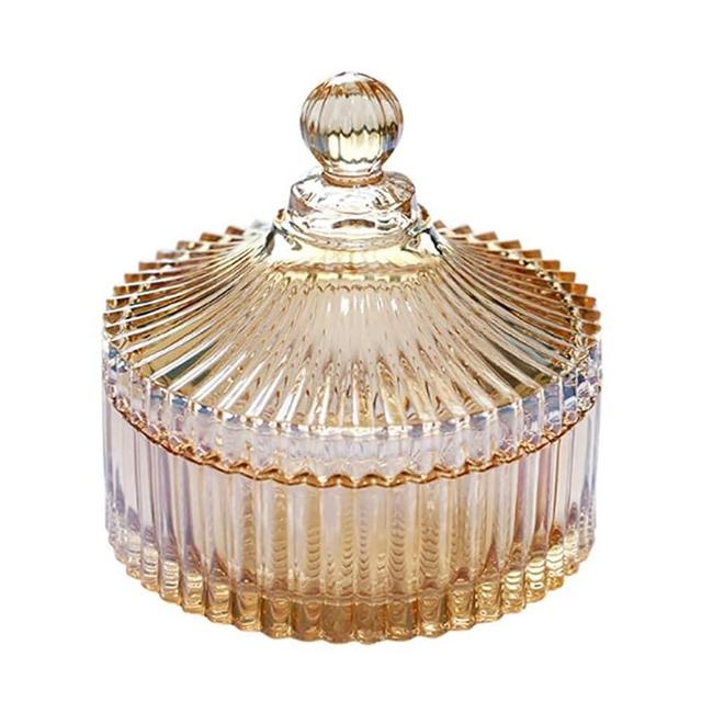 ericotry 280ML 10OZ Crystal Glass Candy Dish with Lid Decorative Covered Candy Bowl Candy Jar Container Box Glass Apothecary Jar Biscuit Jar Seasoning Jar for Home Kitchen Office Desk Gift(Amber)