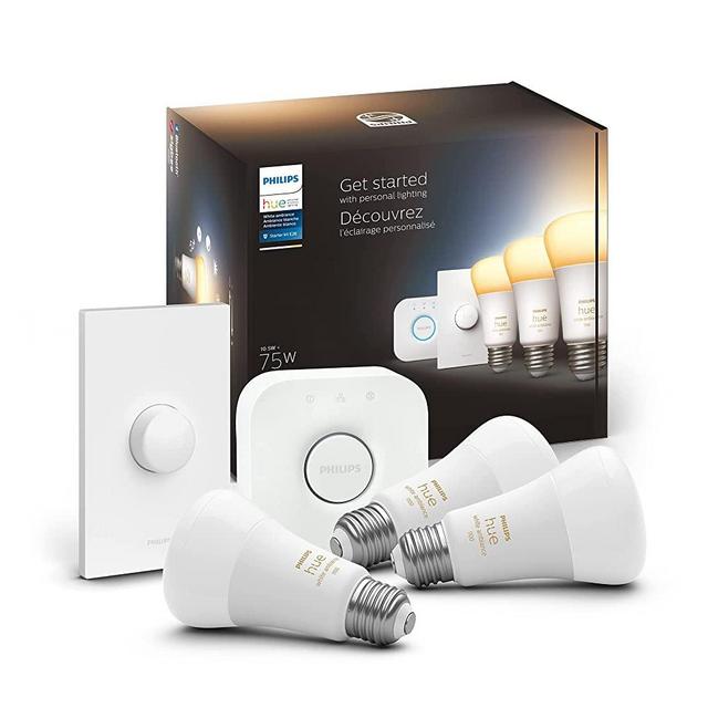 Philips Hue White Ambiance Medium Lumen (75W) Smart Button Starter Kit, Hub Included, Works with Amazon Alexa, Google Assistant, Apple HomeKit ( New Version)