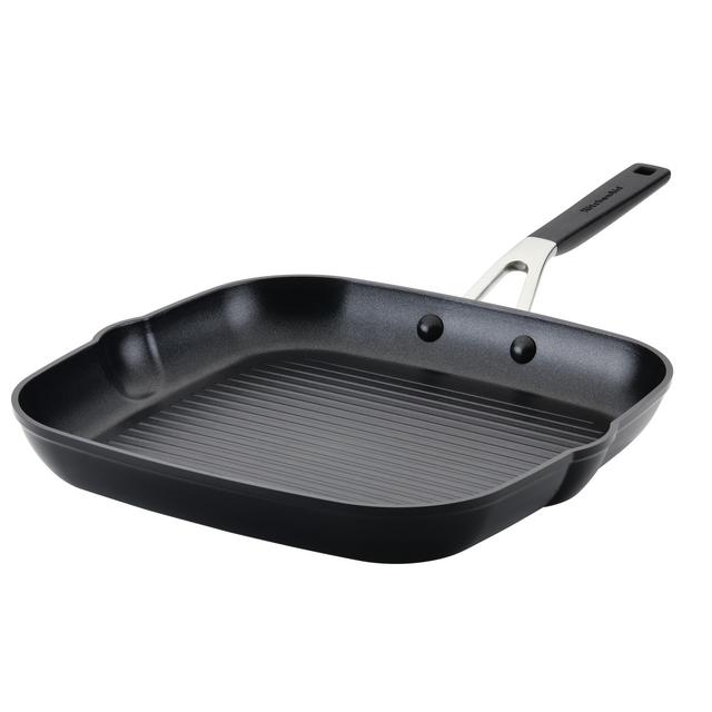 KitchenAid 11.25 inch Hard Anodized Square Grill Pan, Onyx Black