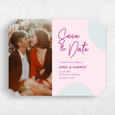 Pink Ticket Wedding Save the Date - Bahia Photo