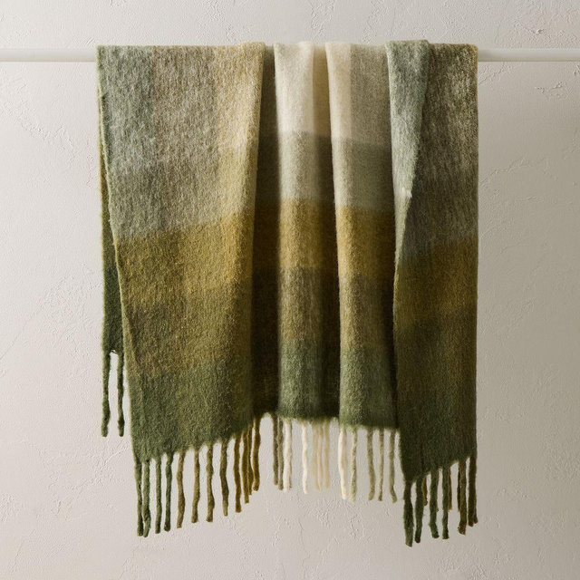 Faux Mohair Framed Ombre Throw, 50x60, Tarragon